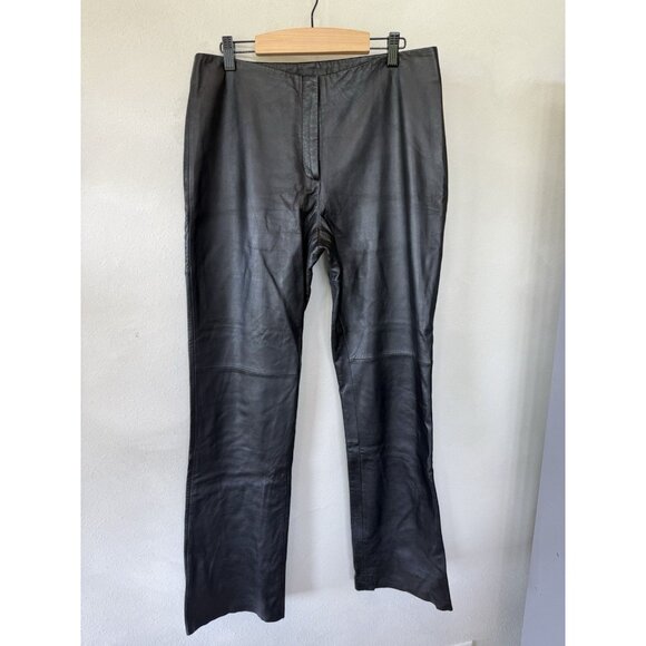 VS By Vakko Womens 100% Lamb Leather Pants Size 12 Regular Fit Flare Leg - Picture 1 of 4